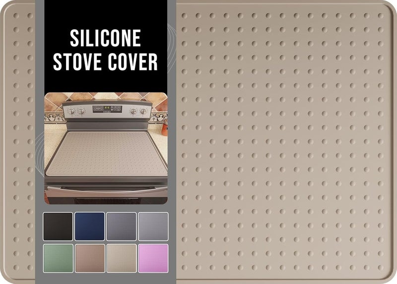 Bampanda Silicone Stove Top Cover for Electric Stove, Glass Stove Top Protector, Stovetop Cover Mat for Cooktop, Flat Range Cover, Oven Top Protector, Coffee Bar Mat, 28 x 20 in, Beige - Image 1